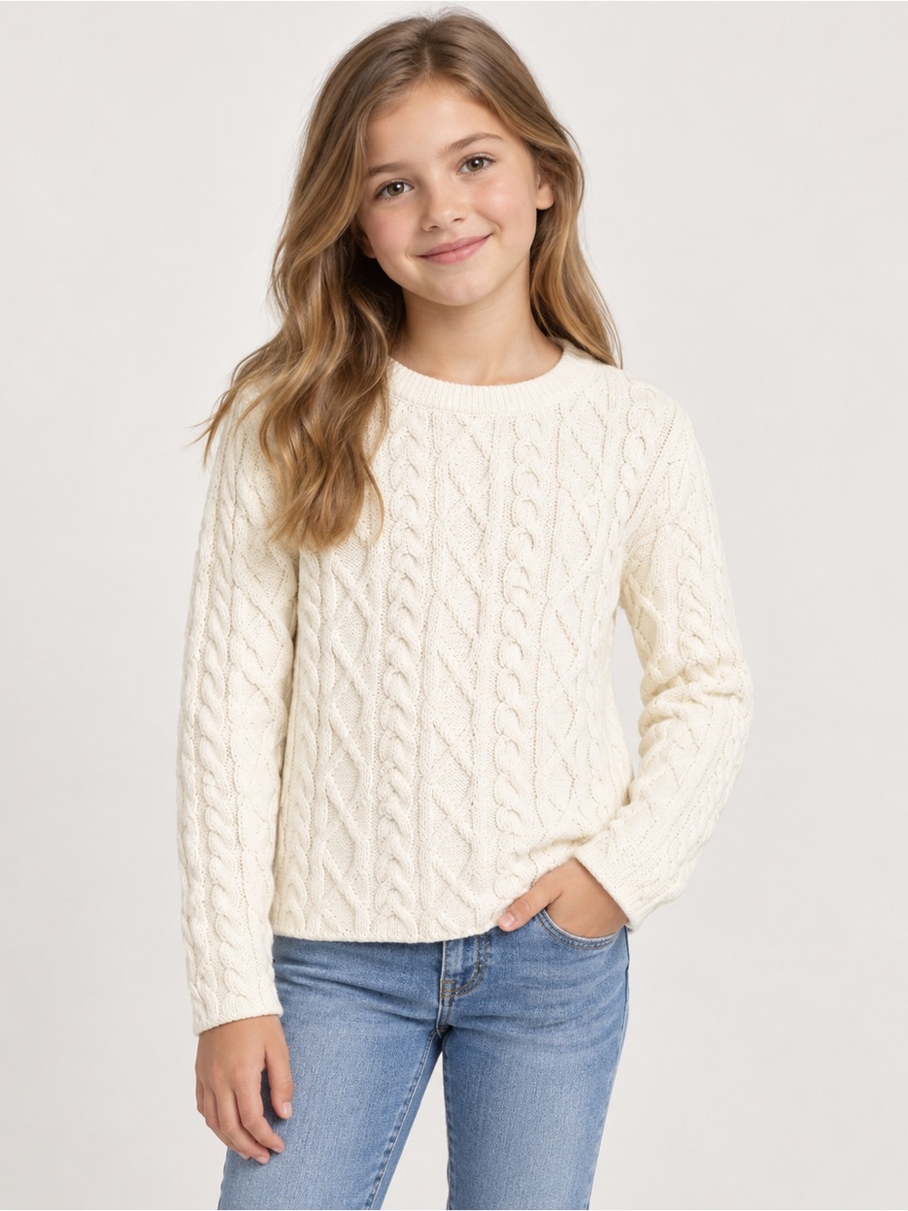 Cat & Jack Girls Cream Cable Knit Sweater 
Size 10 /12